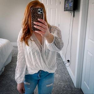 Free People Cream and Lavender Lace Top